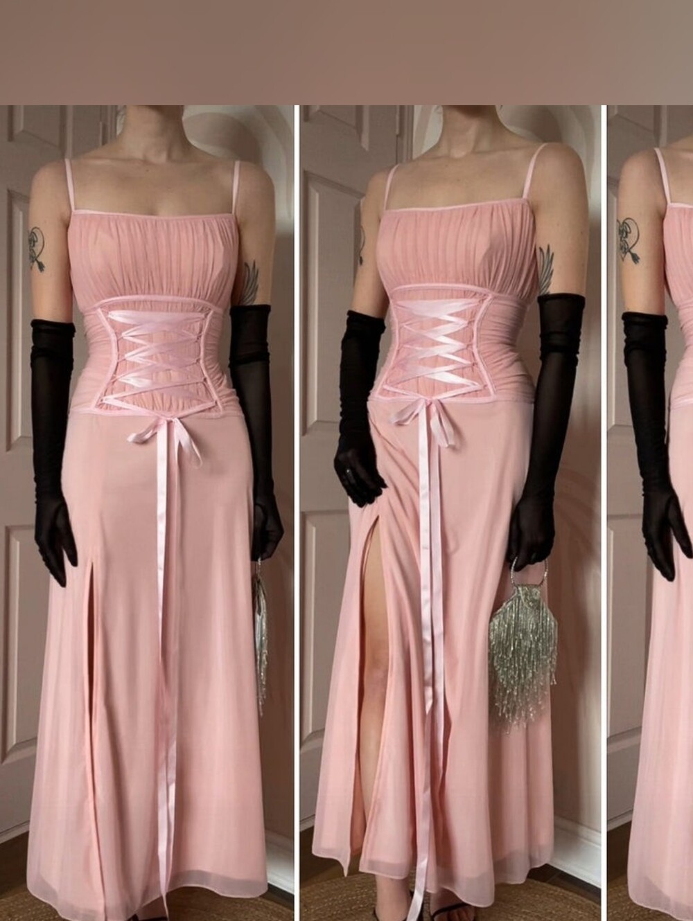 Tadashi Shoji Corset Vintage Pink Lace-up Princess Y2K Evening Gown UK 10 US 8